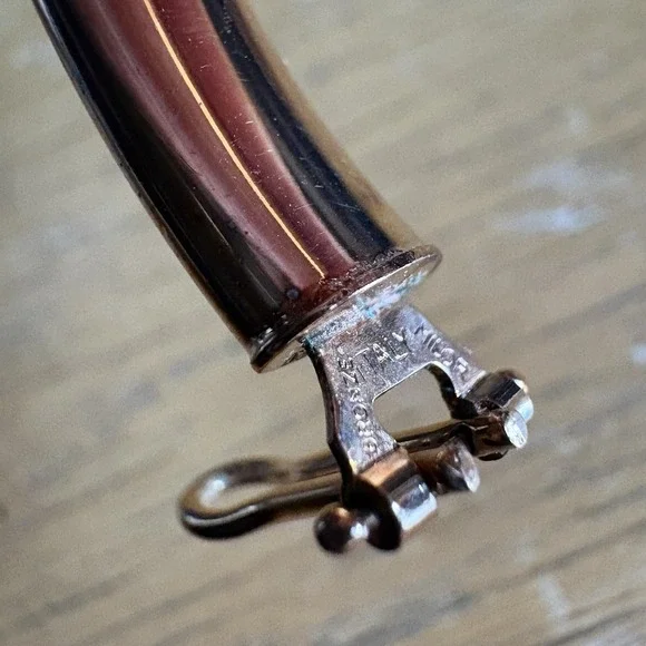 Stamped Bronze Milor Italy Oval Hoop Metal Hinge Post Back Pierced Earrings - Picture 7 of 7